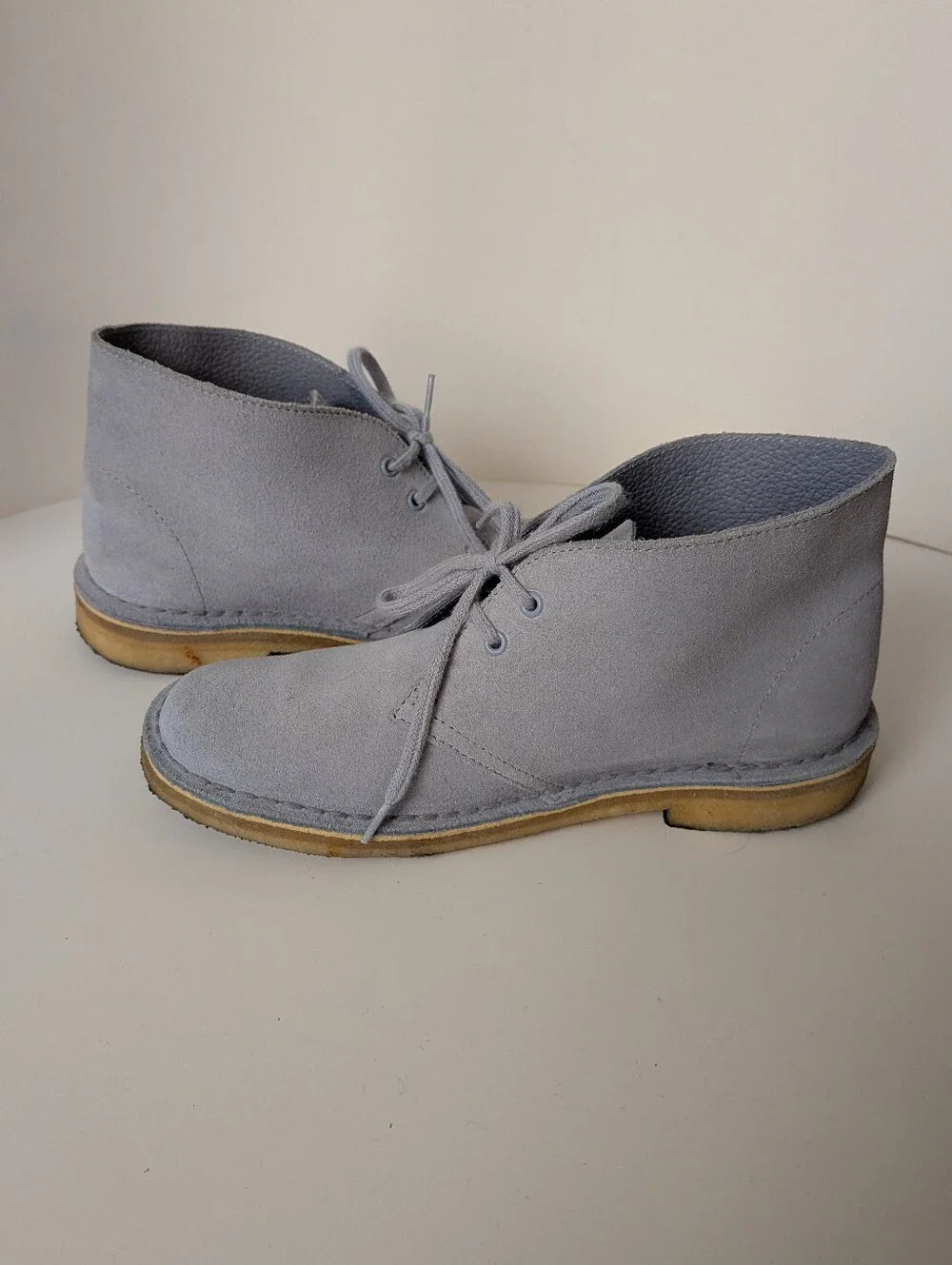 Clarks Suede Lace-Up Ankle Boots in Light Grey